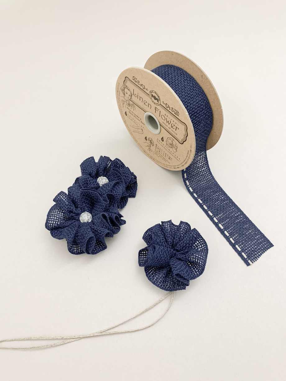 リネンフラワー 176 | 幅30mm | フラワーリボン | 天然素材 – 川崎